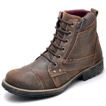 Bota Coturno Masculina Couro Cadarço e Ziper Lateral Solado PVC