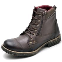 Bota Coturno Masculina Couro Cadarço e Ziper Lateral Solado PVC Bota Coturno Masculina Couro Cadarço e Ziper Lateral Solado PVC