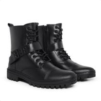 Bota Coturno Masculina Couro Cano Médio Com Fivela Bota Coturno Masculina Couro Cano Médio Com Fivela