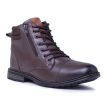 Bota Coturno Masculina Couro Casual Zíper Moderna Confortável Macia Leve