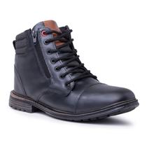 Bota Coturno Masculina Couro Casual Zíper Moderna Confortável Macia Leve