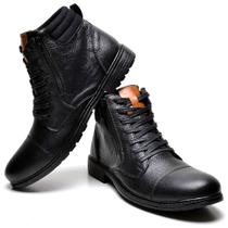 Bota Coturno Masculina Couro Preto Marrom Trabalho Segurança Elegante