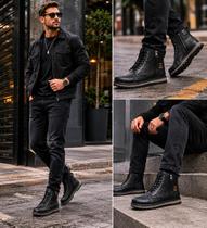 Bota Coturno Masculina Couro Preto Trilha e Aventura Tam 42 Bota Coturno Masculina Couro Preto Trilha e Aventura Tam 42