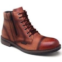 Bota Coturno Masculina em Couro Marrom Esfumaçado Botina Padrin Qualidade Resistente Trabalho Adventure - Alpina Footwear