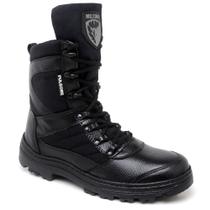 Bota Coturno Masculina Estilo Militar Cano Médio Fecho Cadarço PM Motociclista Preta