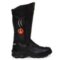 Bota Coturno Masculino Bombeiro Civil Couro Cano Longo Solado Borracha Cor Preto