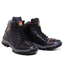 Bota Coturno Masculino Couro Ideal Moto Trilha Uso Diário Cor Preto