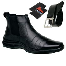 Bota Coturno Masculino Solado de Borracha Costurado + Cinto e Carteira