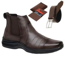 Bota Coturno Masculino Solado de Borracha Costurado + Cinto e Carteira