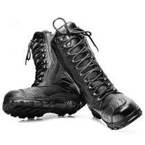 Bota Coturno Militar Couro Masculina Preta Cano Longo