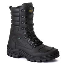 Bota Coturno Militar Masculina Ziper Lateral Couro Proteção Bico Cano Alto Resistente Reforçada