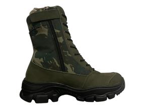 Bota Coturno Militar Tático Verde Masculino Cano Alto Com Zíper Bota Coturno Militar Tático Verde Masculino Cano Alto Com Zíper