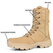 Bota Coturno Militar Zíper Couro Desert Tan Palmilha Gel