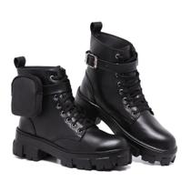 Bota Coturno Mini Pocket Feminina Tratorada Cadarço Casual Preto