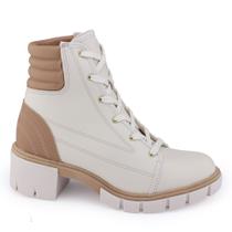Bota Coturno Moleca 5338.107 Off White tratorada cadarço Bota Coturno Moleca 5338.107 Off White tratorada cadarço