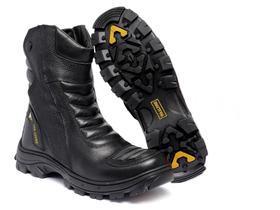 Bota Coturno Motociclista de Couro Masculina Cano alto Solado Antiderrapante - Preta - 0400