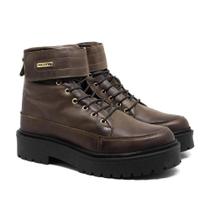 Bota Coturno Perlatto Feminina Couro Zíper Cadarço Casual