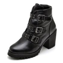 Bota Coturno Pires Shoes Com Detalhes De Tiras e Fivela Com Fecho Zíper Bota Coturno Pires Shoes Com Detalhes De Tiras e Fivela Com Fecho Zíper