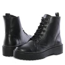 Bota Coturno Plataforma Tratorada Feminina Couro Cano Medio Salto Baixo