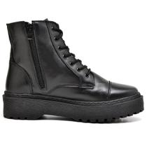 Bota Coturno Preta Feminina Cano Curto Tratorada Conforto 21