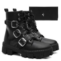 Bota Coturno Preto Feminino Sola Tratorado Macio + Carteira-34