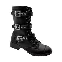 Bota Coturno Punk Rock Estilo Militar 3 Fivelas Cano Médio Bota Coturno Punk Rock Estilo Militar 3 Fivelas Cano Médio