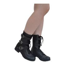 Bota Coturno Punk Rock Estilo Militar 3 Fivelas Cano Médio