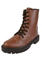 Bota Coturno Rosa Chic Calçados Sola Plataforma Tratorado Cadarço Zíper Caramelo