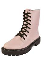 Bota Coturno Rosa Chic Calçados Sola Plataforma Tratorado Cadarço Zíper Nude