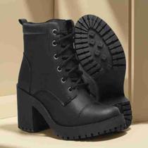 Bota Coturno Salto Grosso Moda Feminino Tratorado Blogueira