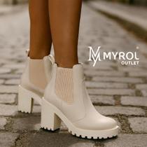 Bota Coturno Salto Médio Tratorada Elástico Off White Bota Coturno Salto Médio Tratorada Elástico Off White