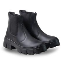 Bota Coturno sem Cadarço Feminino de Couro Sola Tratorado Bota Coturno sem Cadarço Feminino de Couro Sola Tratorado