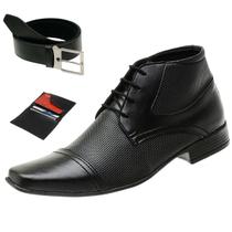 Bota Coturno Social Masculino Acabamento Nobre Siroco Preto Leve e Macio + Carteira + Cinto