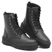 Bota Coturno Tratorada Feminina Cadarço Zíper Prática Casual