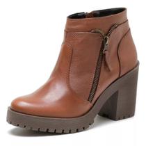 Bota Coturno Tratorada Feminina Cano Medio Salto Alto Grosso Ziper Lateral