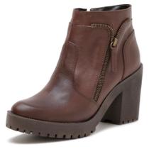 Bota Coturno Tratorada Feminina Cano Medio Salto Alto Grosso Ziper Lateral