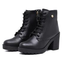 Bota Coturno Tratorada Feminina Cano Medio Salto Grosso Macia Com Ziper