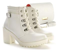 Bota Coturno Tratorada Feminina Confortável Kit Bolsa Casual