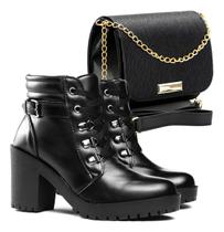 Bota Coturno Tratorada Feminina Confortável Kit Bolsa Casual
