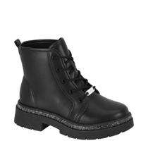 Bota Coturno Tratorada Menina Brilho Strass Molekinha 2182200 - Preto - 36