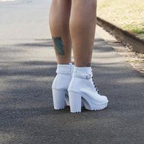 Bota Coturno Tratorada Tendência Salto Alto Grosso Plataforma Bota Coturno Tratorada Tendência Salto Alto Grosso Plataforma