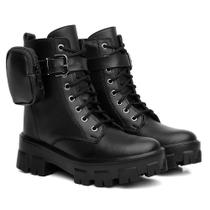 Bota Coturno Tratorado Feminino Preto Com Bag Bolsinha Ziper Confortável Estiloso Bota Coturno Tratorado Feminino Preto Com Bag Bolsinha Ziper Confortável Estiloso