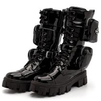 Bota Coturno Verniz Feminino Tratorado Cano Médio 2 Bags Moda Fashion