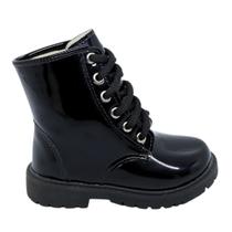Bota Coturno Verniz Infantil Feminino Cano Curto Tratorado