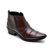 Bota Country Couro Masculina Cano Baixo Zíper Texana Costuras Bico Moda