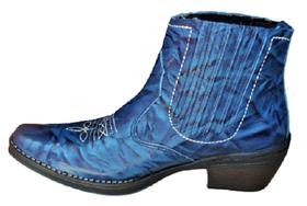 Bota Country Cowboy Masculina Botina Azul Sola Borracha Salto Alto Carrapeta Estilo Vaquejada 3331