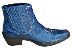 Bota Country Em Couro Botina Masculina Cor Azul Cowboy Estilo Rodeio Vaquejada Cavalgada Carrapeta