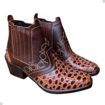 Bota Country Em Couro Botina Solado Borracha Salto Carrapeta Botinha Estilo Cowboy Sertanejo 3736