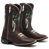 Bota Country Feminina Bico Quadrada Texana Cano Longo