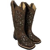 Bota Country Feminina Bordada Com Brilho Dourada Vimar Bota Country Feminina Bordada Com Brilho Dourada Vimar